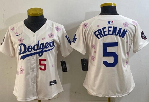 Women's Los Angeles Dodgers #5 Freddie Freeman Cream 2025 Tokyo Series Limited Jersey