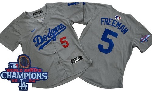 Women's Los Angeles Dodgers #5 Freddie Freeman Gray 2024 World Series Champions Limited Jersey