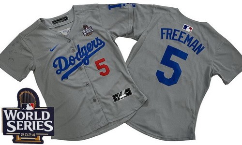 Women's Los Angeles Dodgers #5 Freddie Freeman Gray 2024 World Series Limited Jersey