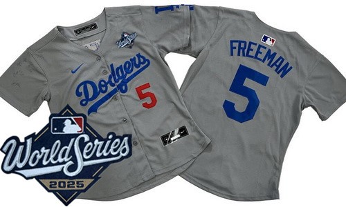 Women's Los Angeles Dodgers #5 Freddie Freeman Gray 2025 World Series Limited Jersey