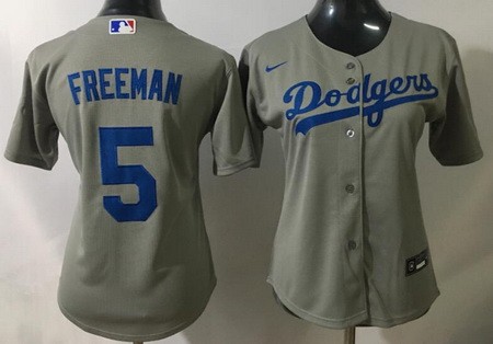 Women's Los Angeles Dodgers #5 Freddie Freeman Gray Cool Base Jersey