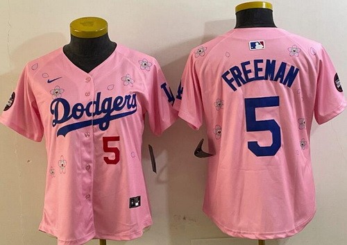 Women's Los Angeles Dodgers #5 Freddie Freeman Pink 2025 Tokyo Series Limited Jersey