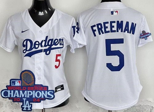 Women's Los Angeles Dodgers #5 Freddie Freeman White 2024 World Series Champions Limited Jersey