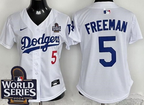 Women's Los Angeles Dodgers #5 Freddie Freeman White 2024 World Series Limited Jersey