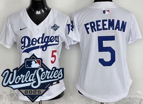 Women's Los Angeles Dodgers #5 Freddie Freeman White 2025 World Series Limited Jersey