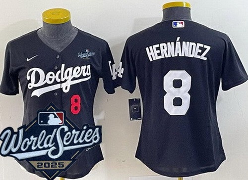 Women's Los Angeles Dodgers #8 Enrique Hernandez Black 2025 World Series Limited Jersey