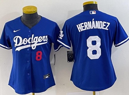 Women's Los Angeles Dodgers #8 Enrique Hernandez Blue Team Logo Player Number Cool Base Jersey