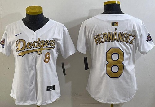 Women's Los Angeles Dodgers #8 Enrique Hernandez White 2025 Gold Collection Limited Jersey