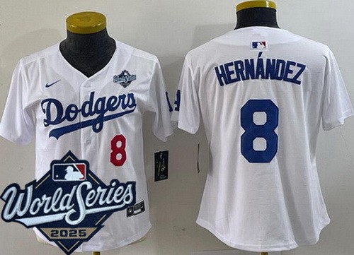 Women's Los Angeles Dodgers #8 Enrique Hernandez White 2025 World Series Limited Jersey