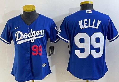 Women's Los Angeles Dodgers #99 Joe Kelly Blue Player Number Team Logo Cool Base Jersey