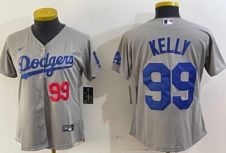 Women's Los Angeles Dodgers #99 Joe Kelly Gray Player Number Team Logo Cool Base Jersey