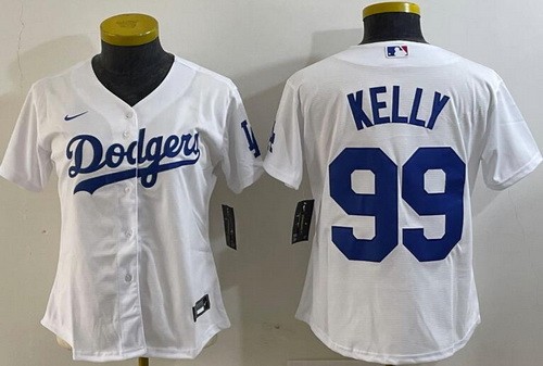 Women's Los Angeles Dodgers #99 Joe Kelly White Team Logo Cool Base Jersey