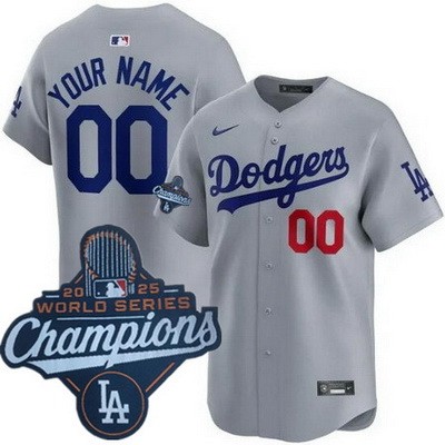 Women's Los Angeles Dodgers Custom Gray 2025 World Series Champions Limited Jersey