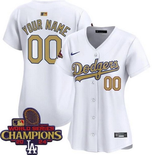 Women's Los Angeles Dodgers Customized White 2025 Gold Collection Limited Jersey