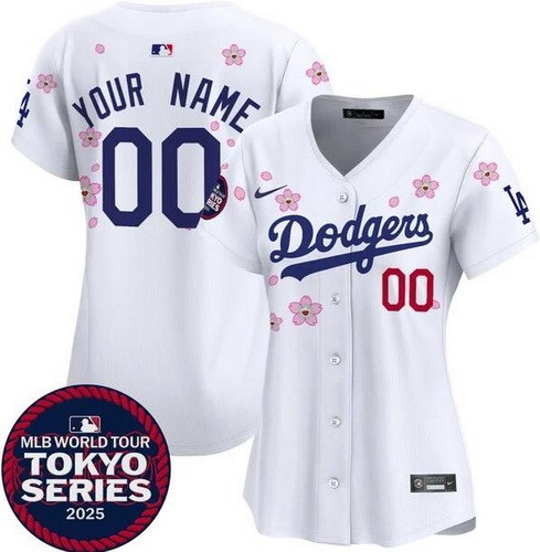 Women's Los Angeles Dodgers Customized White 2025 Tokyo Series Limited Jersey