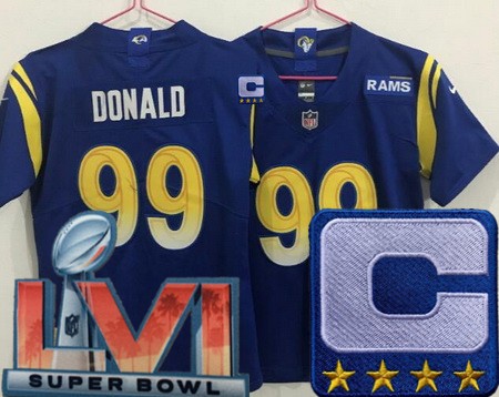 Women's Los Angeles Rams #99 Aaron Donald Limited Royal C Patch 2022 Super Bowl LVI Vapor Jersey