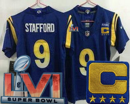 Women's Los Angeles Rams #9 Matthew Stafford Limited Royal C Patch 2022 Super Bowl LVI Vapor Jersey