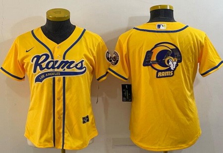 Women's Los Angeles Rams Blank Limited Yellow Team Logo Baeball Jersey