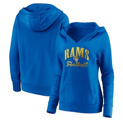 Women's Los Angeles Rams Blue Victory Script V Neck Pullover Hoodie
