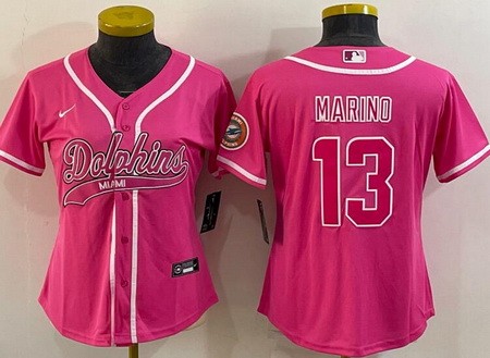 Women's Miami Dolphins #13 Dan Marino Limited Pink Baseball Jersey