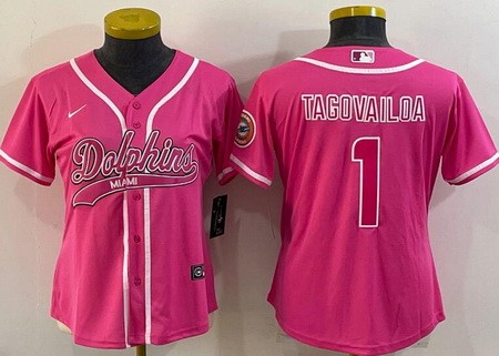 Women's Miami Dolphins #1 Tua Tagovailoa Limited Pink Baseball Jersey