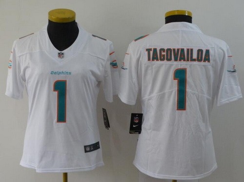 Women's Miami Dolphins #1 Tua Tagovailoa Limited White Vapor Untouchable Jersey