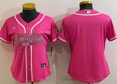 Women's Miami Dolphins Blank Pink Baseball Jersey