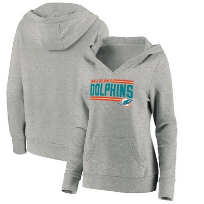 Women's Miami Dolphins Gray On Side Stripe V Neck Pullover Hoodie