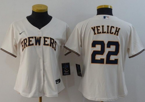 Women's Milwaukee Brewers #22 Christian Yelich Cream 2020 Cool Base Jersey