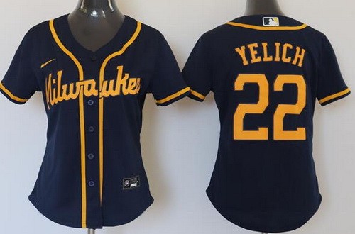 Women's Milwaukee Brewers #22 Christian Yelich Navy Alternate 2020 Cool Base Jersey