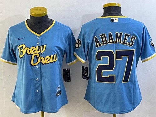 Women's Milwaukee Brewers #27 Willy Adames Powder Blue 2022 City Cool Base Jersey