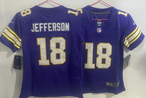Women's Minnesota Vikings #18 Justin Jefferson Limited Purple Classic Vapor Jersey