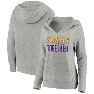 Women's Minnesota Vikings Heather Gray Stronger Together Crossover Neck Printed Pullover Hoodie 0717