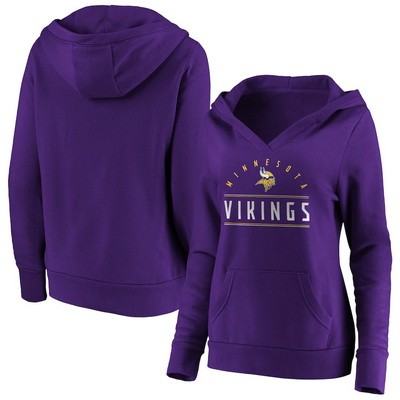 Women's Minnesota Vikings Purple Iconic League Leader V Neck Pullover Hoodie