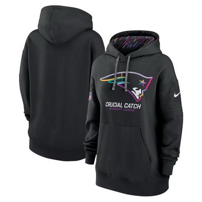 Women's New England Patriots Black 2024 Crucial Catch Club Pullover Hoodie