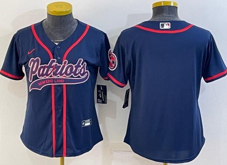 Women's New England Patriots Blank Limited Navy Baseball Jersey