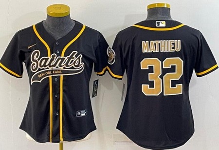 Women's New Orleans Saints #32 Tyrann Mathieu Black Baseball Jersey
