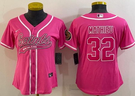 Women's New Orleans Saints #32 Tyrann Mathieu Limited Pink Baseball Jersey
