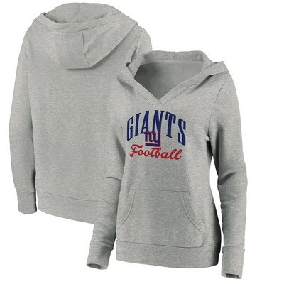 Women's New York Giants Gray Victory Script V Neck Pullover Hoodie