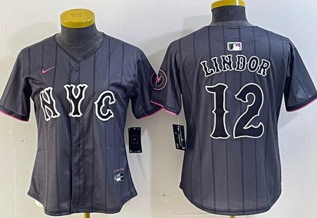 Women's New York Mets #12 Francisco Lindor Gray 2024 City Connect Cool Base Jersey