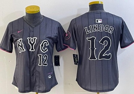 Women's New York Mets #12 Francisco Lindor Gray 2024 City Connect Player Number Cool Base Jersey