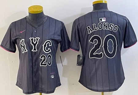 Women's New York Mets #20 Pete Alonso Gray 2024 City Connect Player Number Cool Base Jersey