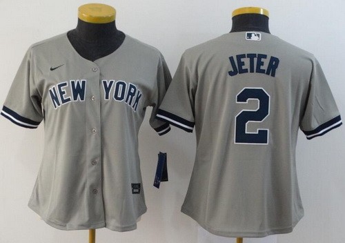 Women's New York Yankees #2 Derek Jeter Gray Player Name 2020 Cool Base Jersey