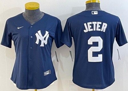 Women's New York Yankees #2 Derek Jeter Navy Alternate Player Name Cool Base Jersey
