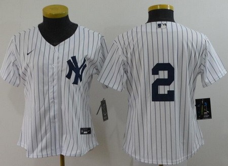 Women's New York Yankees #2 Derek Jeter White 2020 Cool Base Jersey