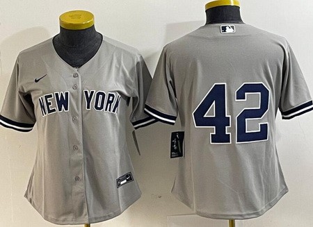 Women's New York Yankees #42 Mariano Rivera Gray Cool Base Jersey