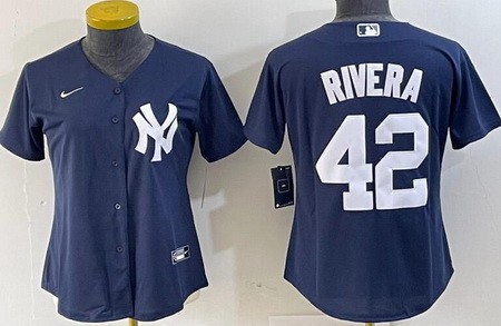 Women's New York Yankees #42 Mariano Rivera Navy Player Name Cool Base Jersey