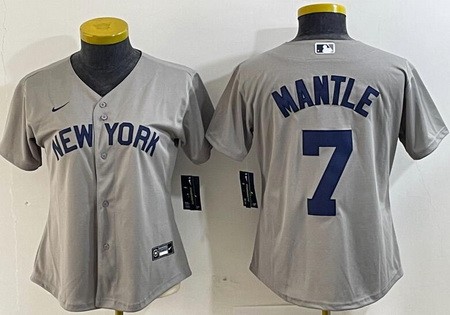 Women's New York Yankees #7 Mickey Mantle Gray Field of Dreams Player Name Cool Base Jersey