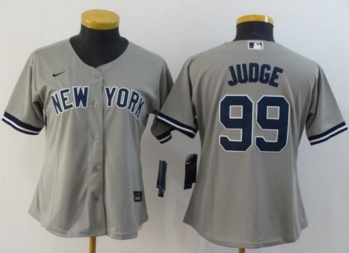 Women's New York Yankees #99 Aaron Judge Gray Player Name 2020 Cool Base Jersey