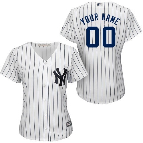 Women's New York Yankees Customized White Stripe Cool Base Jersey